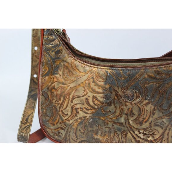 Brahmin Embossed Leather Shoulder Bag Brown Gold Vintage Small Purse - Picture 11 of 16